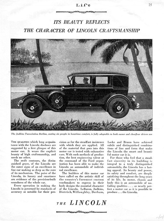 1929 Lincoln Auto Advertising